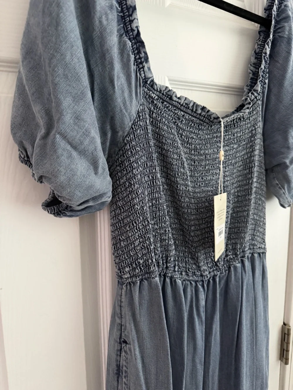 bohme Light Blue Smocked Jumpsuit with Puff Sleeves - Picture 5 of 5